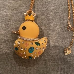 Betsey Johnson Crowned Yellow Duck Necklace with Jewels
